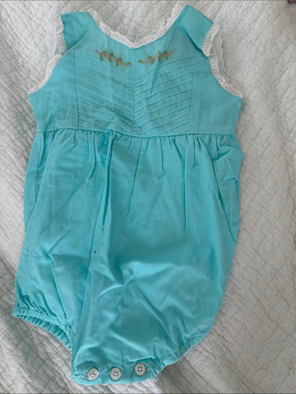 Well Dressed Wolf Infant Aqua Blue Sleeveless Bodysuit with Lace Trim